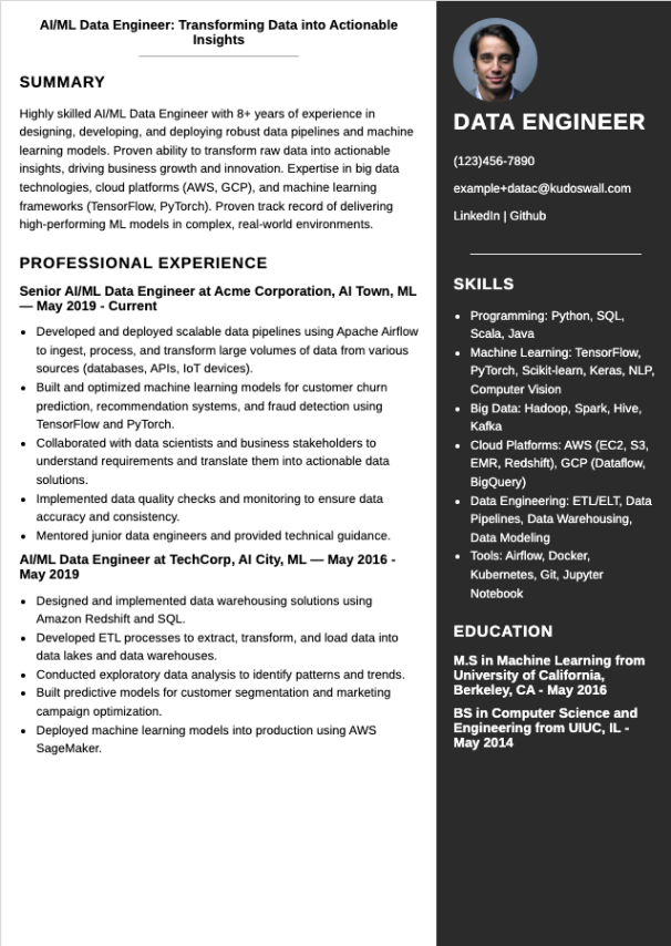 Editable Machine Learning Engineer Resume Template Doc
