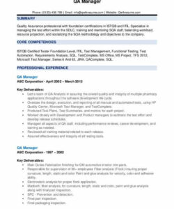 Editable Quality Assurance Manager Resume Template Excel