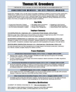 Free Blank Construction Project Manager Resume Template Pdf Sample