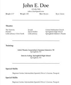 Free Custom Audition Beginner Actor Resume Template  Sample