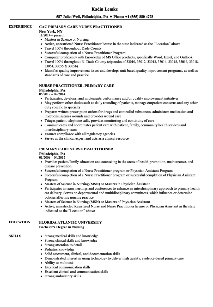 Free Custom Family Nurse Practitioner Resume Template Pdf