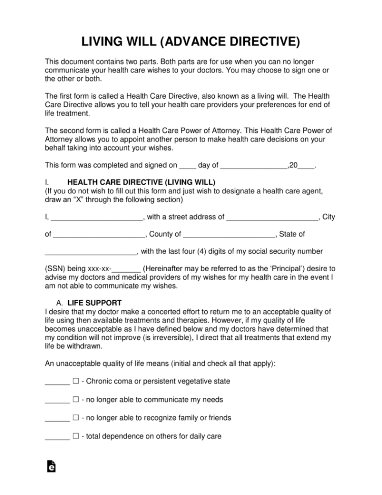Free Custom Wisconsin Living Will Template  Sample