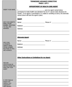 Free Editable Advance Directive Living Will Template