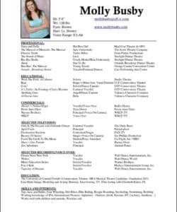 Free Editable Beginner Musical Theatre Resume Template  Sample