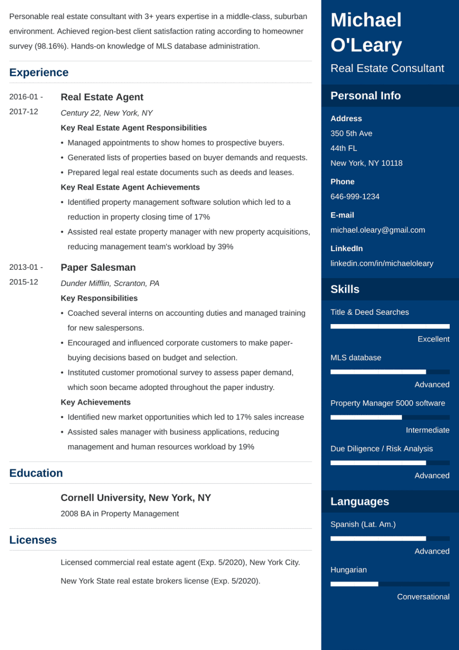 Free Editable Commercial Real Estate Resume Template Excel