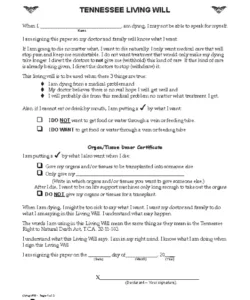 Free Editable Tennessee Living Will Template Excel Sample