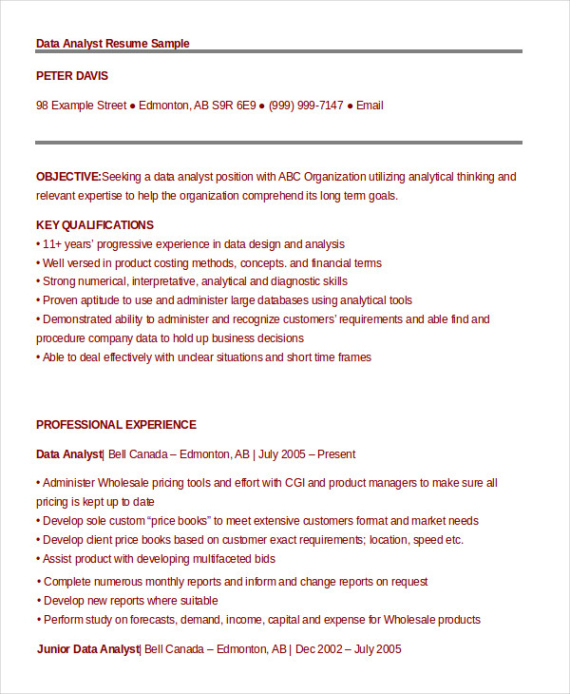 Free  Entry Level Data Analyst Resume Template Word Sample