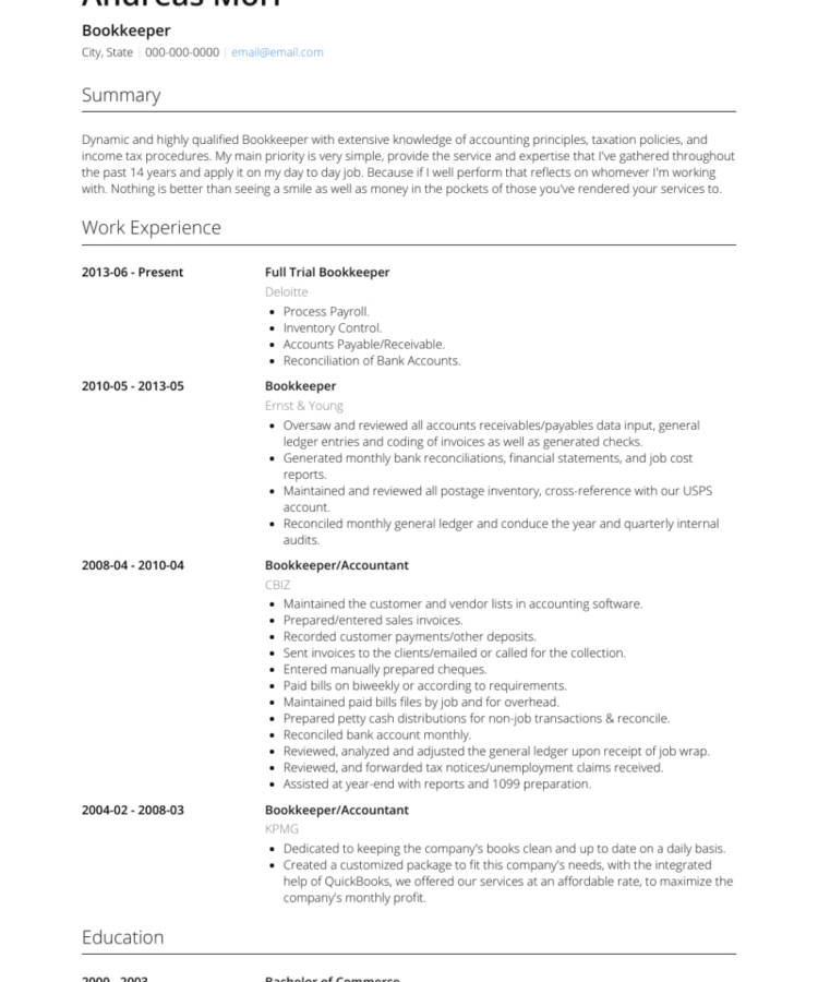 High School Student No Experience - Free Full Charge Bookkeeper Resume Template Excel Sample 750x900 