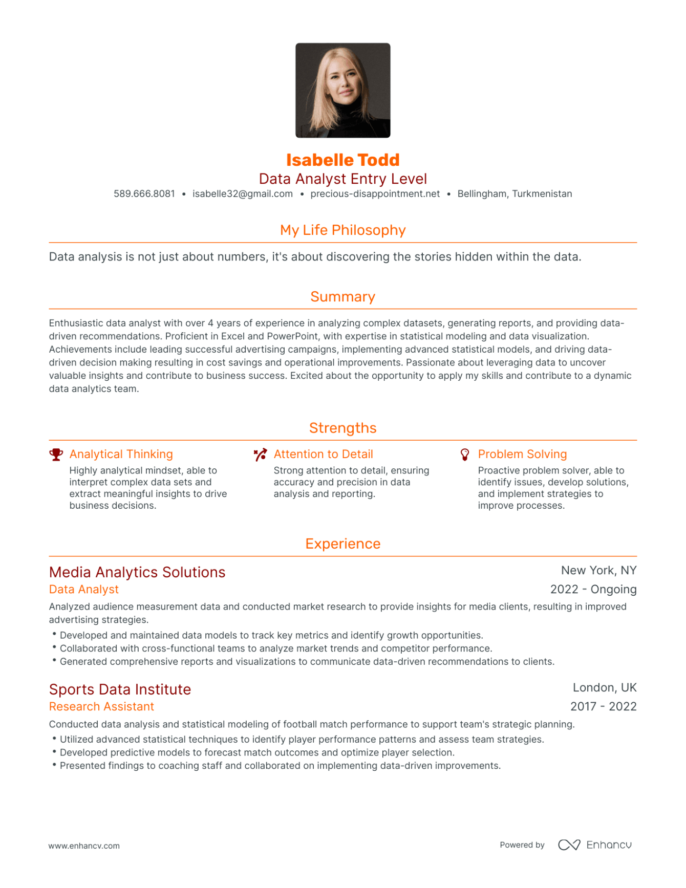 Free Printable Entry Level Data Analyst Resume Template Excel Sample