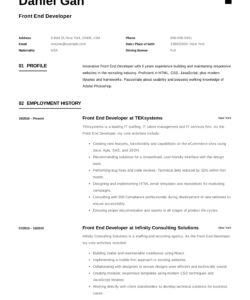 Free Printable Front End Web Developer Resume Template Word