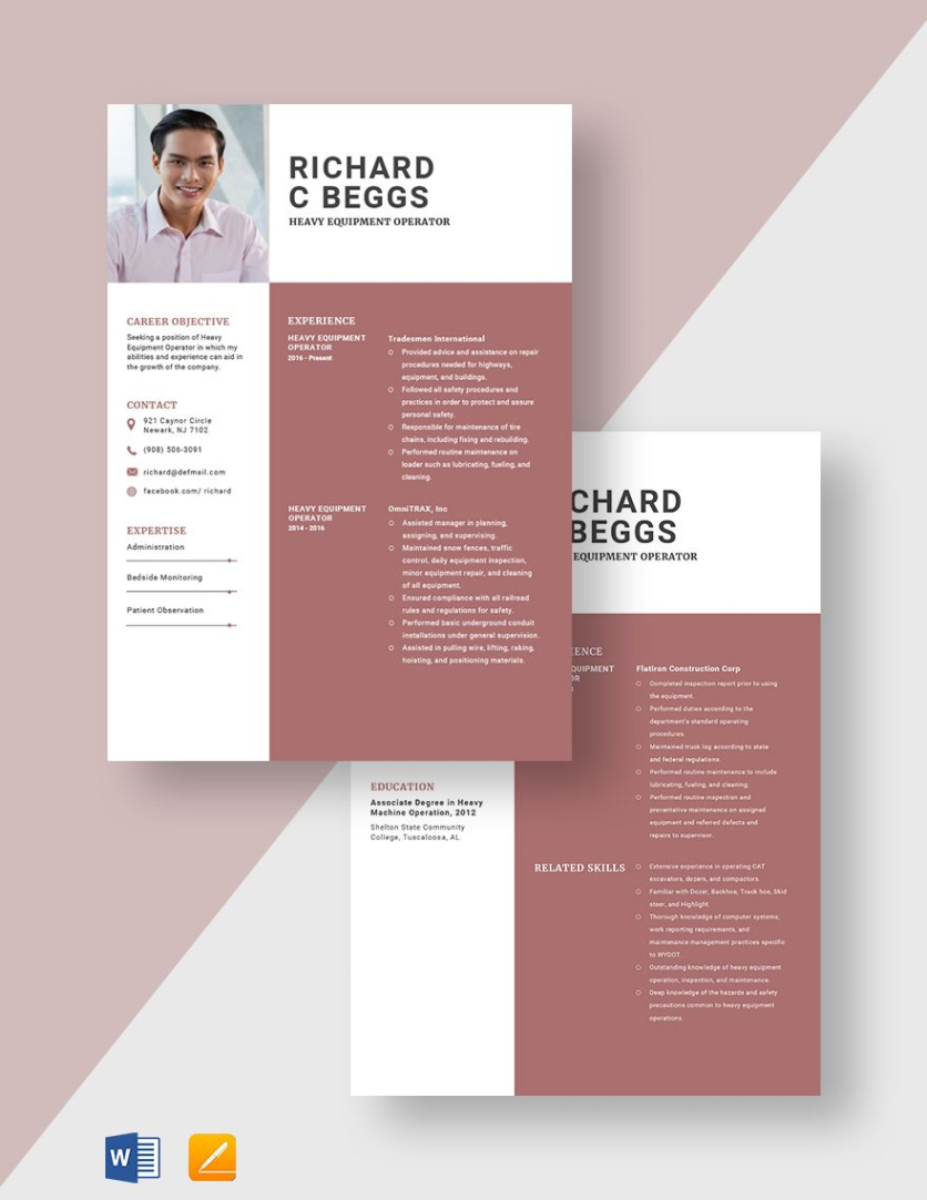 Heavy Equipment Operator Resume Template Excel