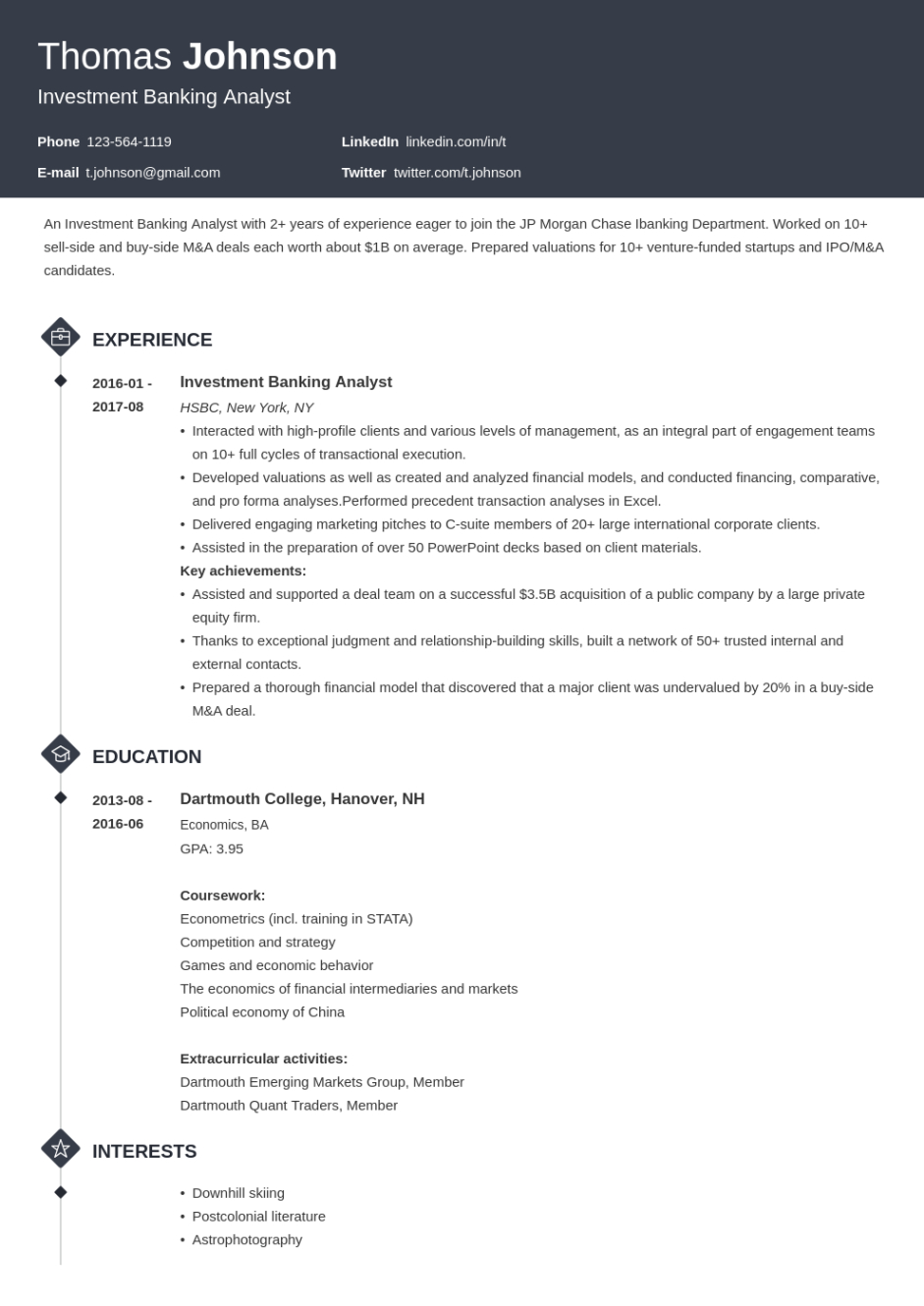 Investment Banking Analyst Resume Template  Sample