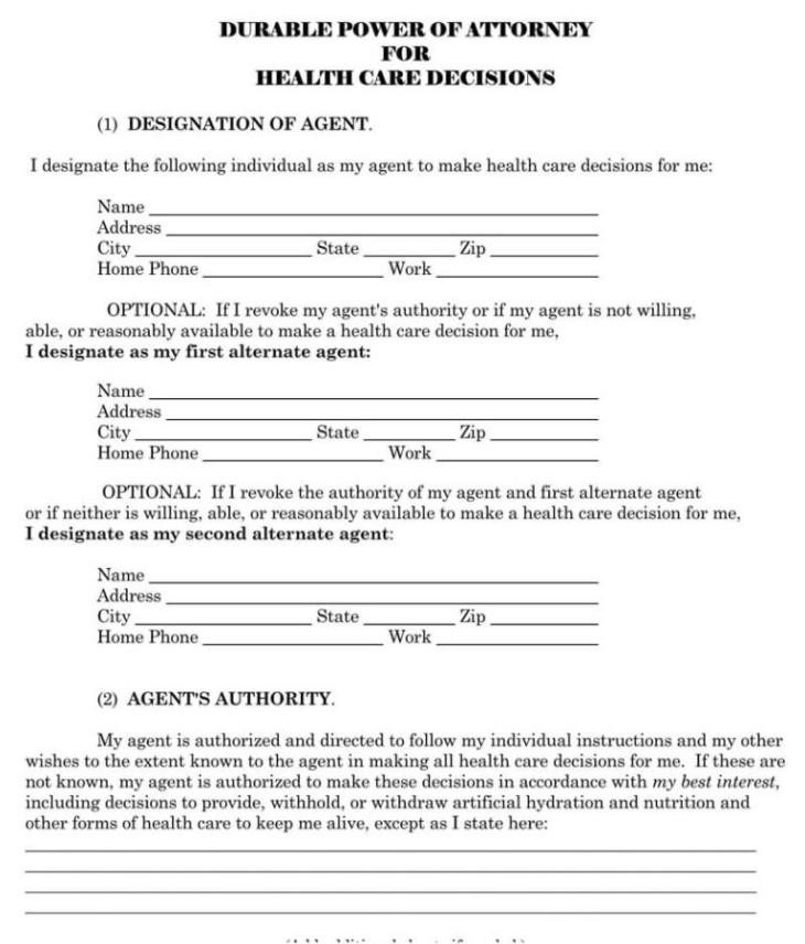 Printable Advance Directive Living Will Template Pdf Sample