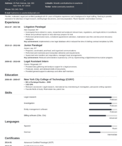 Printable Entry Level Paralegal Resume Template Doc Sample