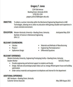 Printable Mechanical Engineering Student Resume Template Doc Sample