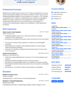 Printable Quality Control Inspector Resume Template Doc Sample