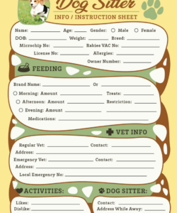 editable free dog sitter instruction  information sheet design template  pet care instructions pet pet care instruction template sample