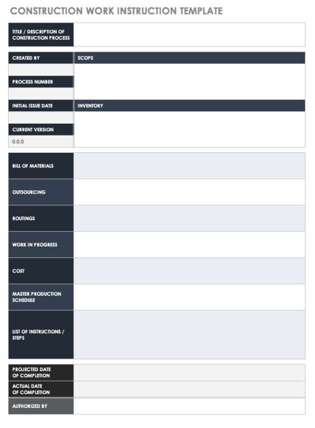 editable free work instruction templates  smartsheet safe work instruction template