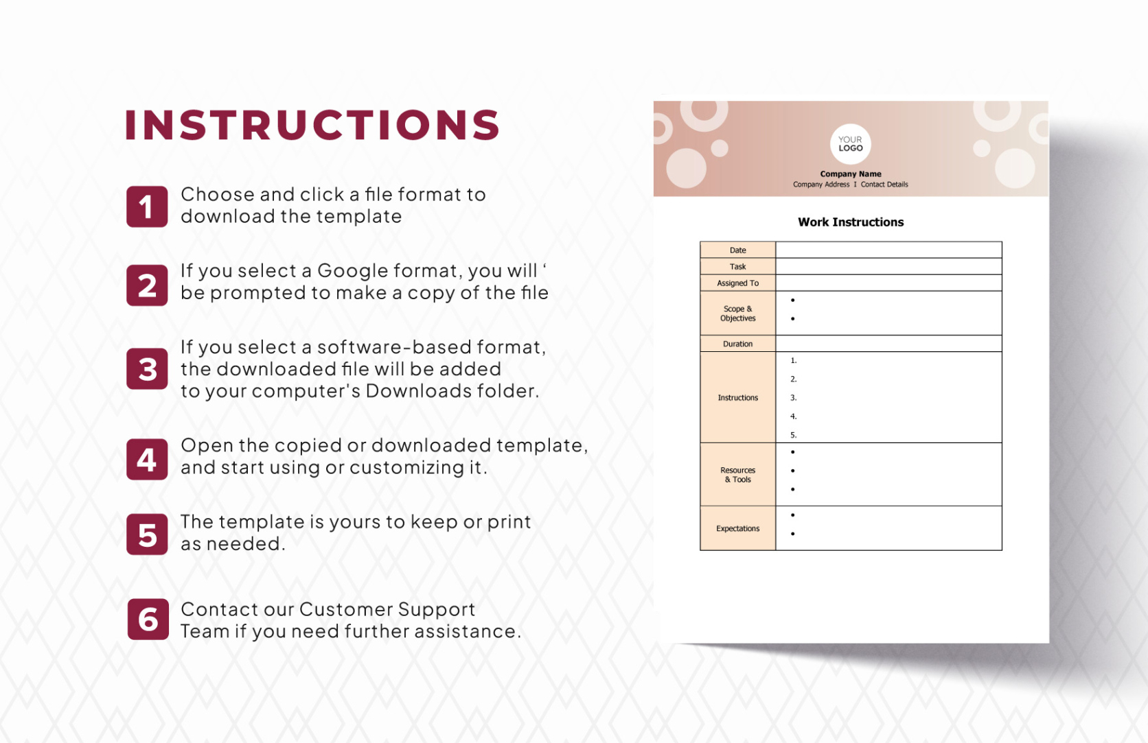 free editable work instruction template in google docs pdf word  download  template general work instruction template doc