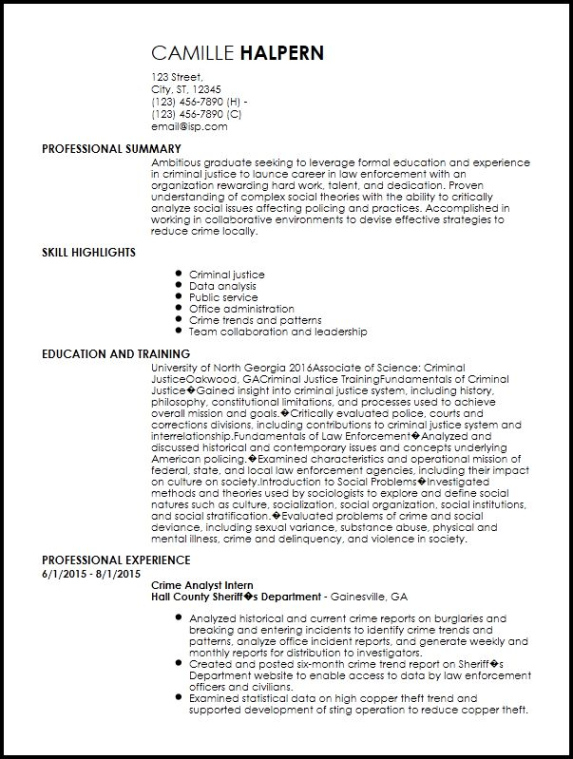Free  Federal Law Enforcement Resume Template  Sample