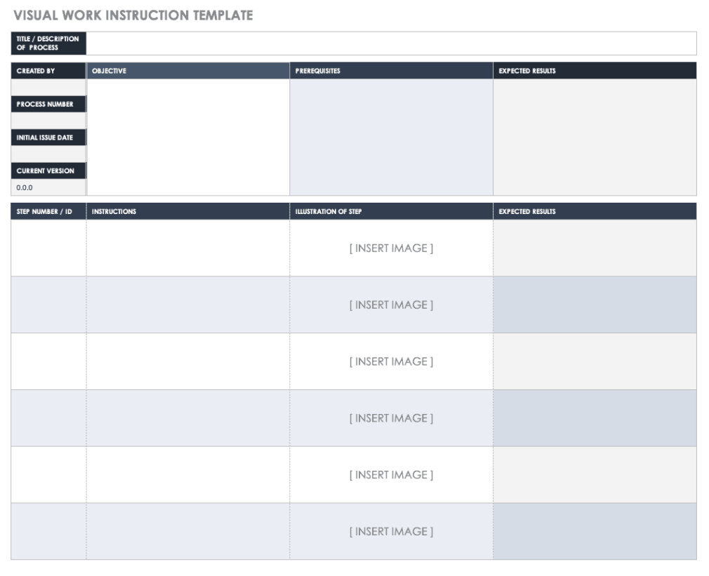 printable free work instruction templates  smartsheet technical work instruction template