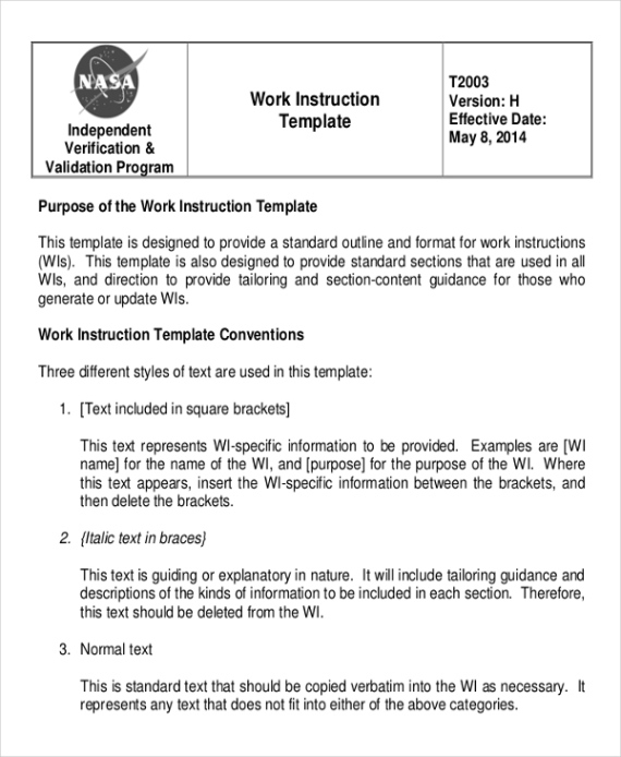 printable step by step work instruction template office work instruction template word