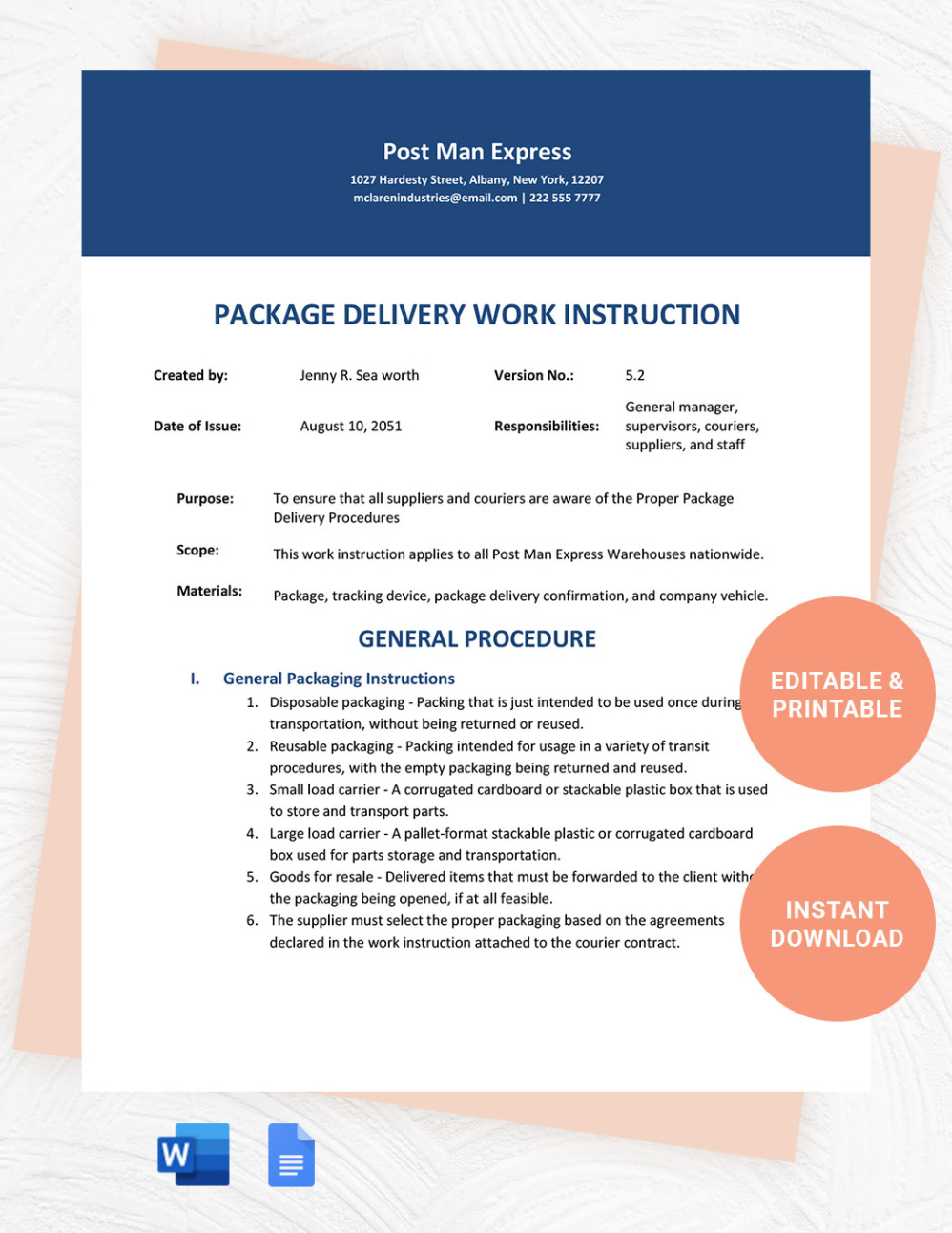 sample standard work instruction template in word google docs  download  template cleaning work instruction template sample