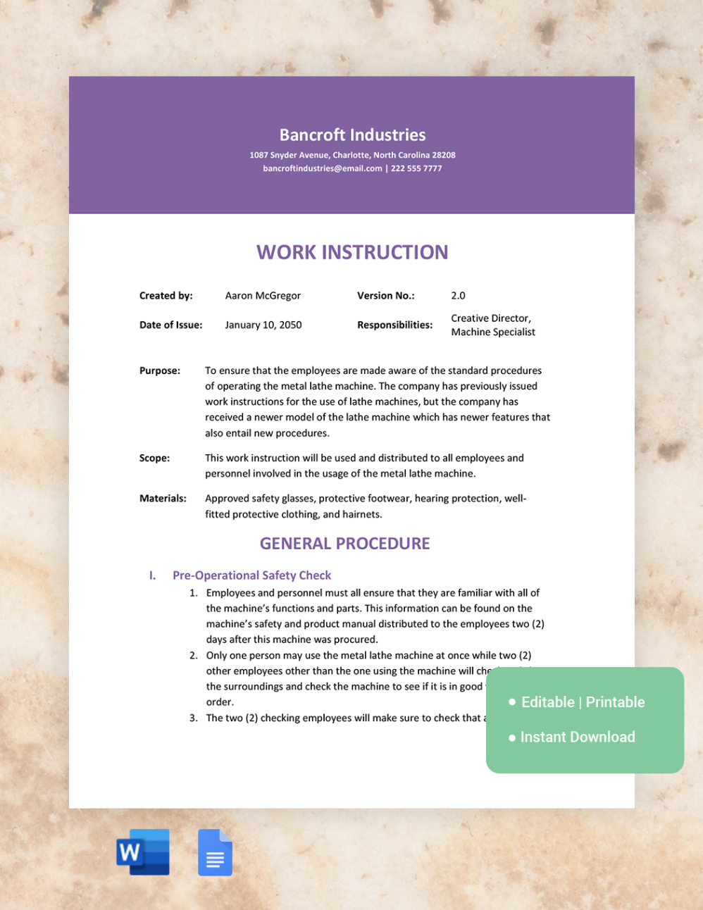 Sample Step By Step Work Instruction Template In Word Pdf Google Docs Download Template Quality Work Instruction Template Word sample step by step work instruction template in word pdf google docs download template quality work instruction template word