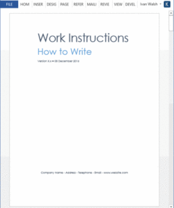sample work instruction template word  templates forms checklists for ms office and apple iwork machine shop work instruction template doc