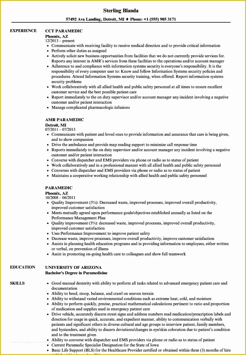 Blank Emergency Medical Technician Resume Template Doc