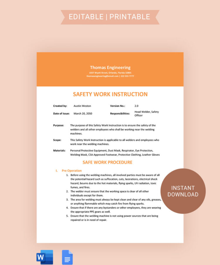 Financial Letter Of Instruction - Editable Step By Step Work Instruction Template In Word Pdf Google Docs Download Template Temporary Work Instruction Template Pdf 750x900 