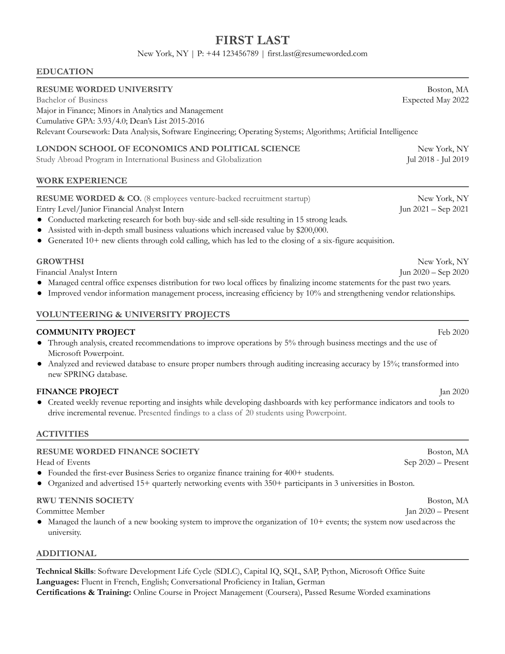 Basic Entry Level Resume Template Doc Sample