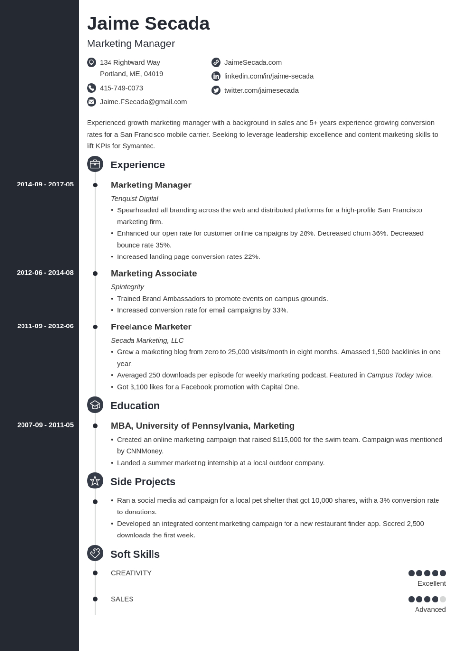 Custom Sales And Marketing Resume Template Doc
