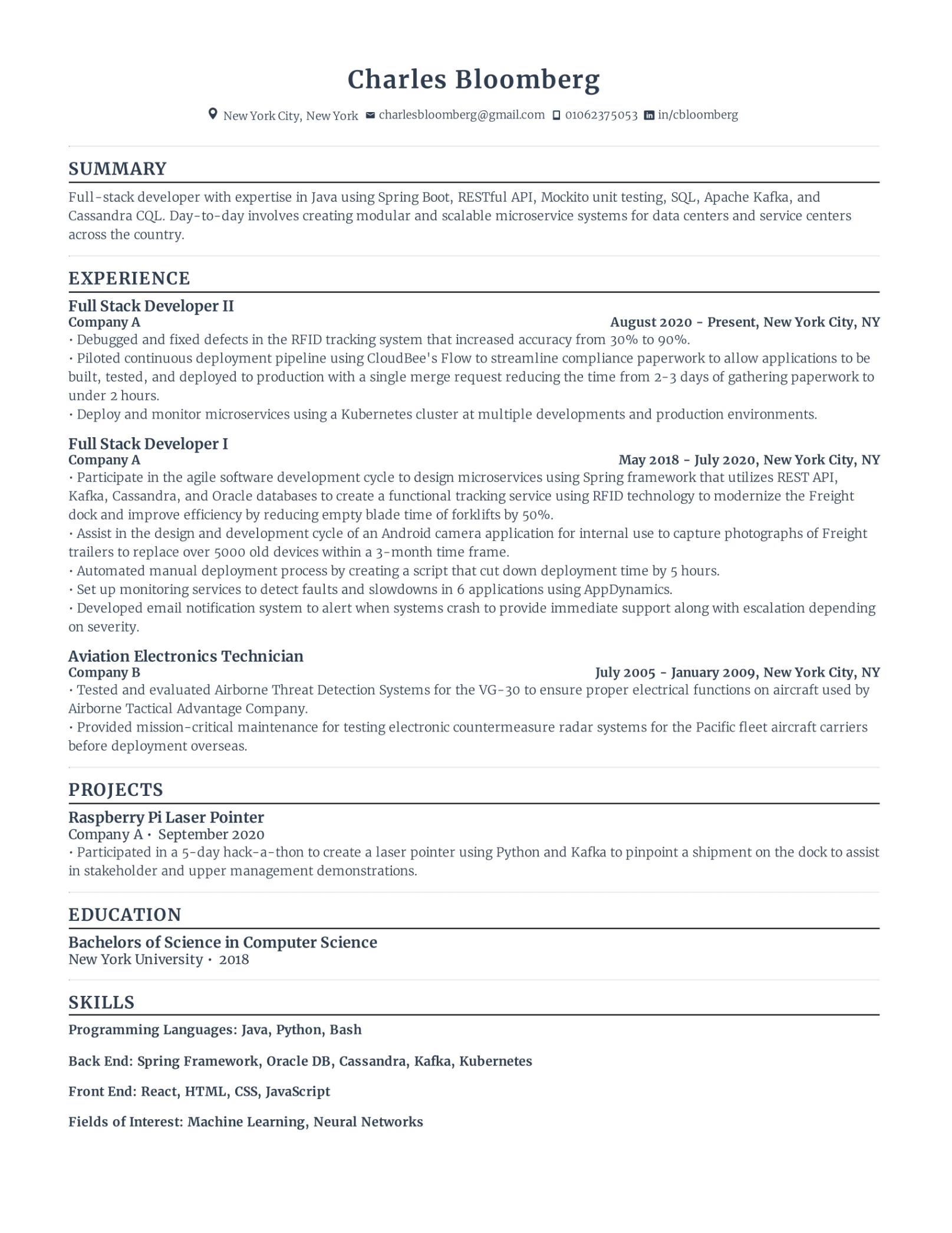 Editable Full Stack Developer Resume Template Pdf Sample