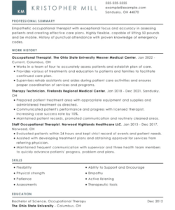 Free Editable Occupational Therapy Assistant Resume Template Excel Sample