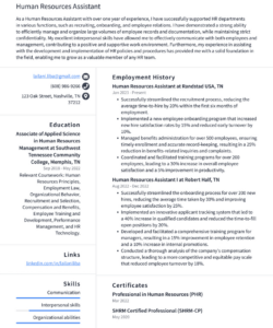 Free  Human Resources Assistant Resume Template Pdf Sample