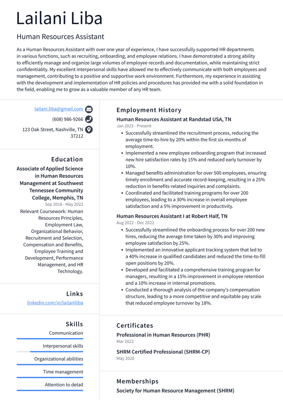 Free  Human Resources Assistant Resume Template Pdf Sample