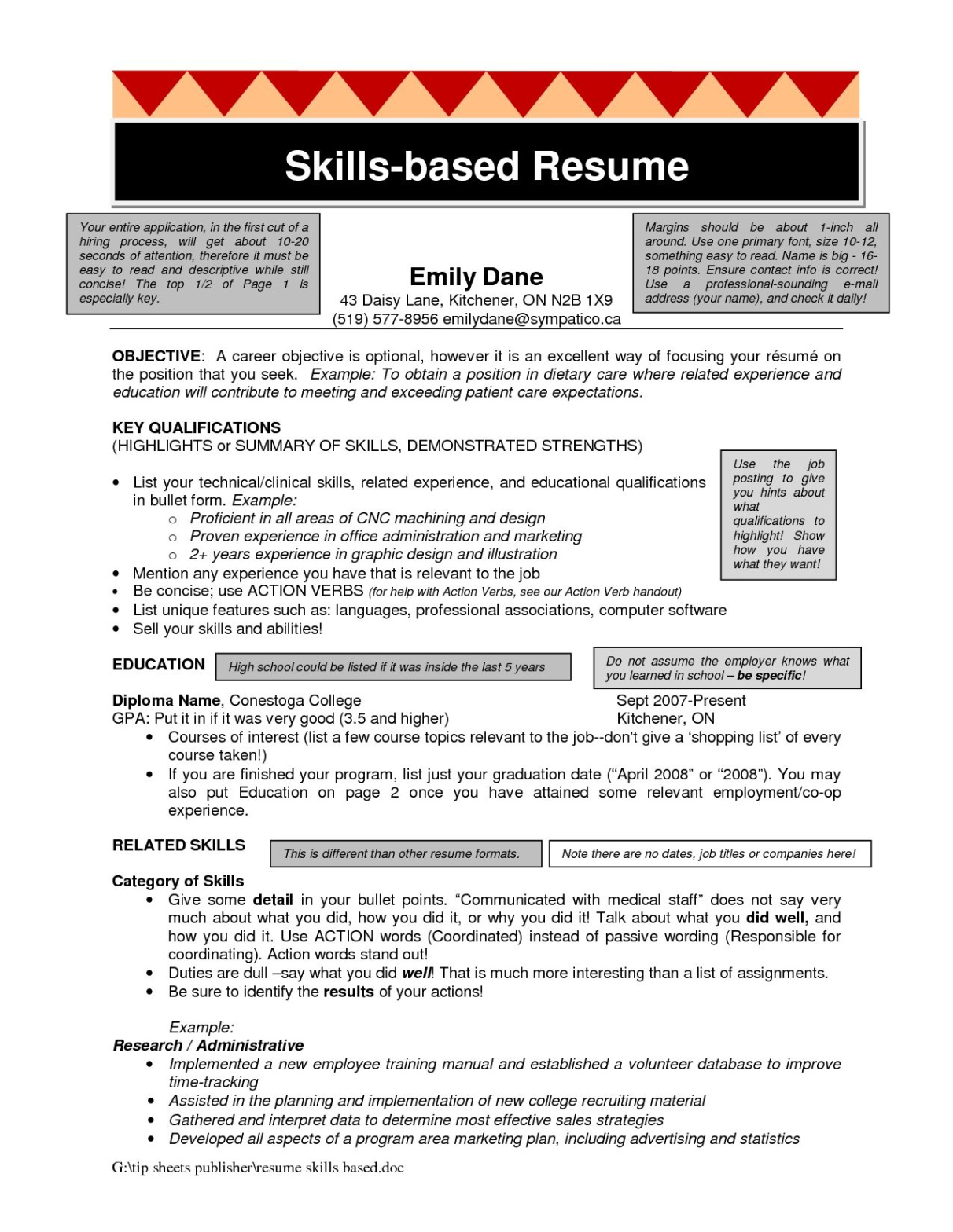 Free Printable Functional Skills Based Resume Template