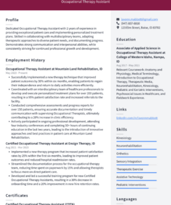 Free Printable Occupational Therapy Assistant Resume Template Word