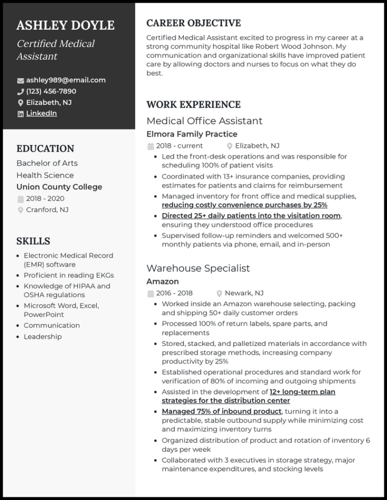 Medical Office Assistant Resume Template Excel Sample