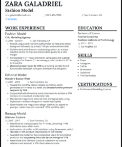 Modeling And Acting Resume Template Doc Sample