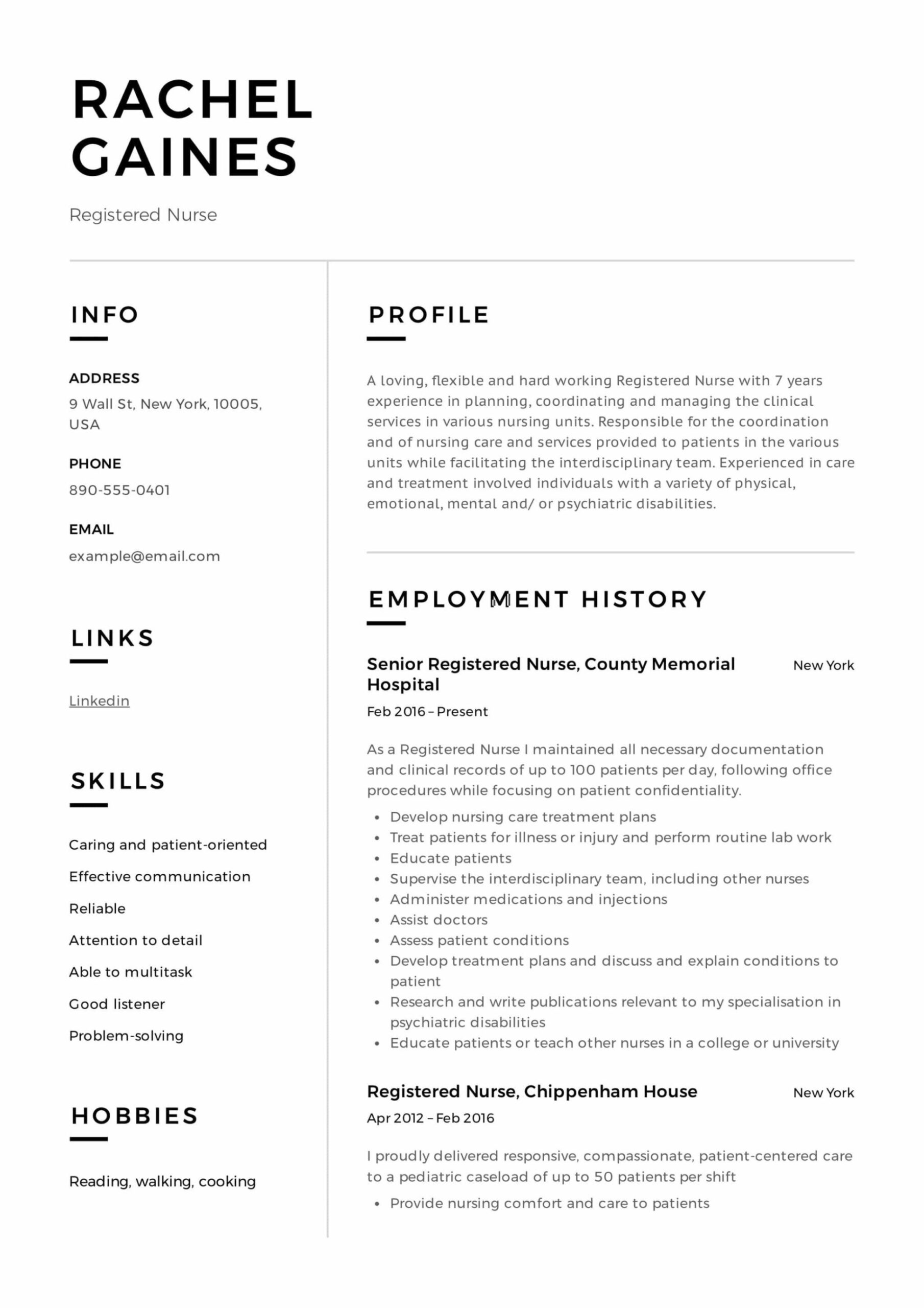 New Registered Nurse Resume Template Pdf