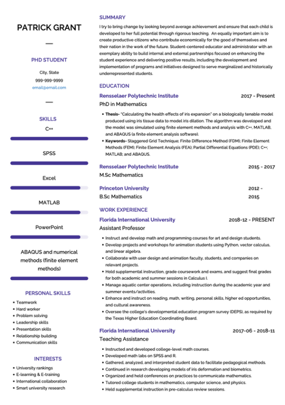 Printable Phd Resume For Industry Template