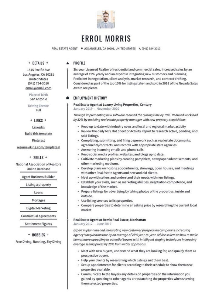 Printable Real Estate Agent Resume Template Pdf