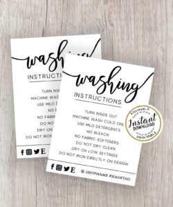 printable washing instructions template simple minimalist insert card  etsy washing instruction template example