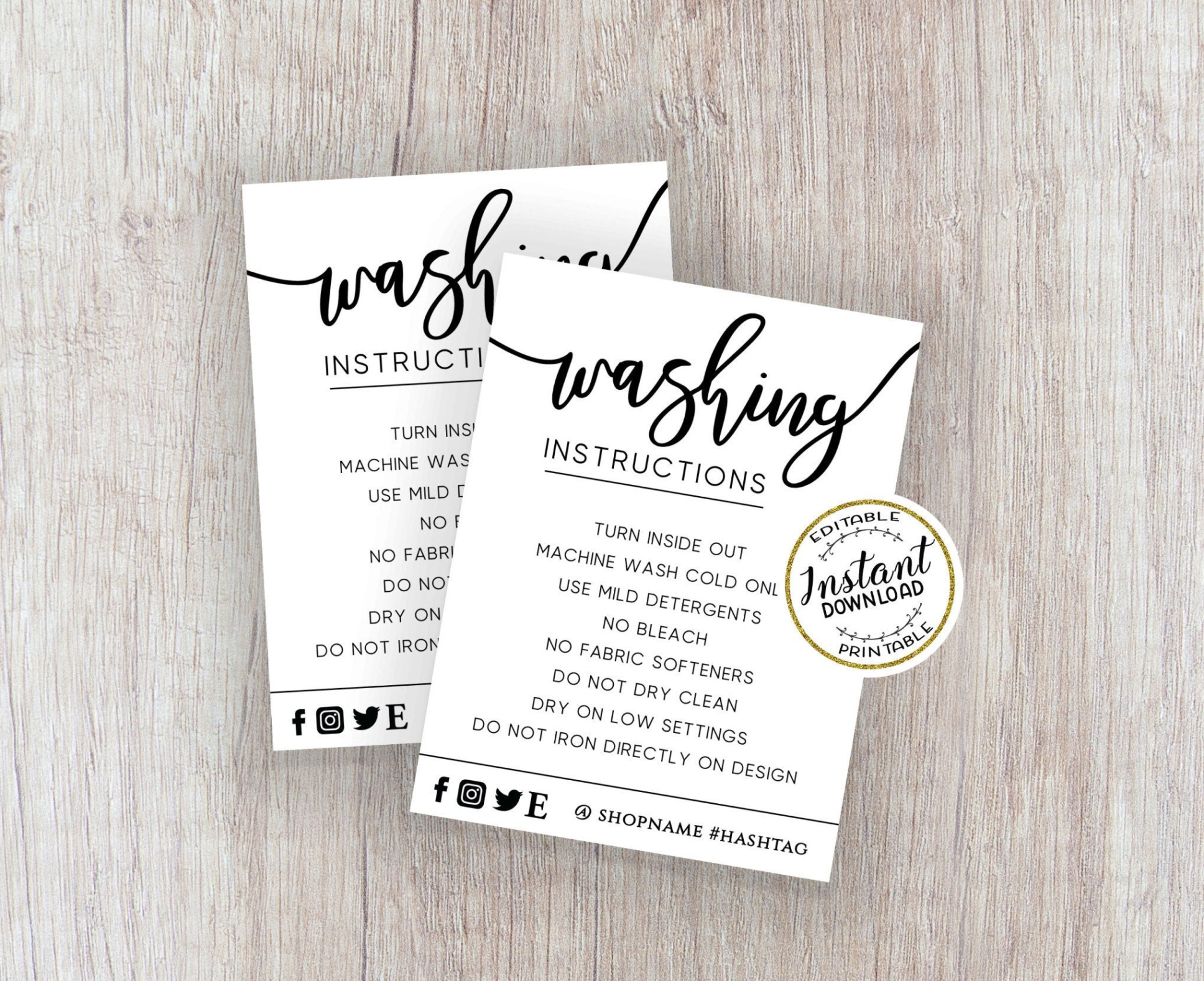 printable washing instructions template simple minimalist insert card  etsy washing instruction template example