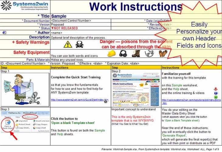 sample standardized work instructions templates best of work instruction template  workbook template daily safety task instruction template pdf