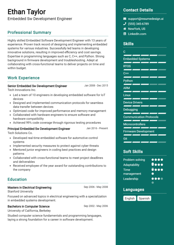 Blank Embedded Software Engineer Resume Template Doc