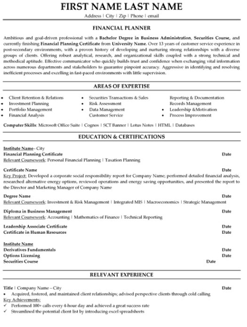Blank Entry Level Finance Resume Template Word