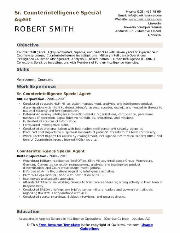 Custom Fbi Special Agent Resume Template Doc